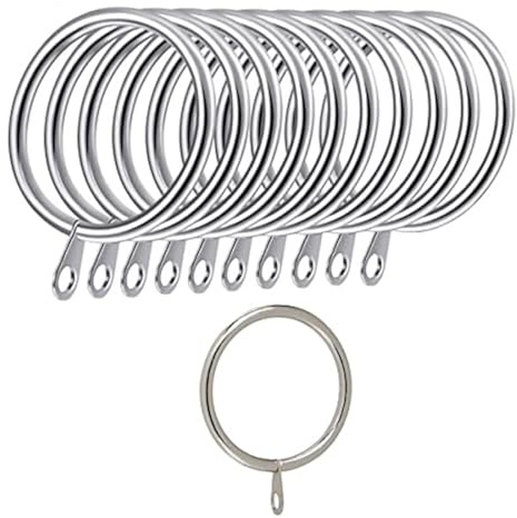 iPEAK Curtain Rings Hooks, Metal Curtain Rings Hanging Hooks For Curtain Rods Holder Pole, 30mm Internal Diameter (12 Pack Silver)