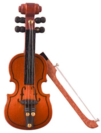 LOVIVER 1/12 Geige Violine mit Bogen und Koffer Für Musikinstrument Puppenhaus Dekoration Zubehör