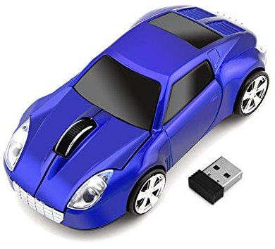KLEIN Design CM0023 Kabellose Maus, Sportwagen Design, 2.4 GHz Verbindung via Nano-USB-Empfänger, Optischer Sensor, Für Links- und Rechtshänder, in Farbe blau.