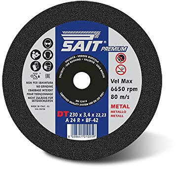 Sait 01025 PREMIUM-DT A 24 R - Disco da taglio con parte centrale gommata, 230 mm x 3,4 mm, foro medio 22,23, 10 pezzi