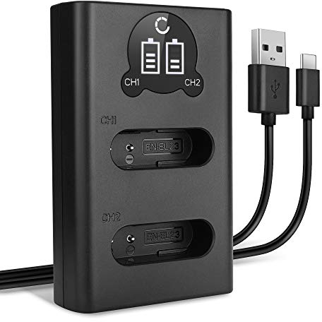 CELLONIC Smart & Fast EN-EL23 Dual Charger compatible with MH-67P + USB Cable Charging Cable USB Power Supply