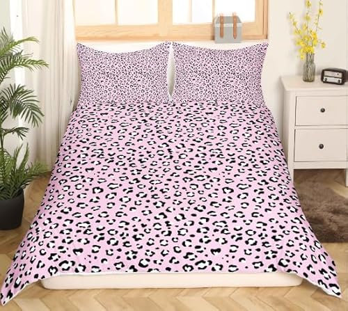 Housse de Couette léopard Rose et Noir Simple pour Enfants et Femmes Style Animal Sauvage Housse de Couette réversible Douce