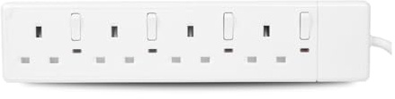 LUXE DIVA 1 Way Gang Single Socket Mains Power Extension Lead 13A UK 3Pin Plug (4 Way 2 Metre (Switch), White)