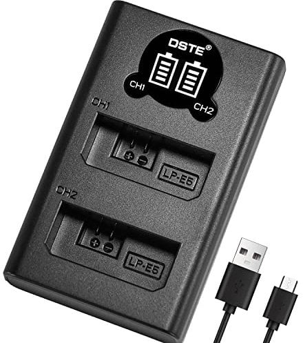 DSTE LP-E5 USB Battery Dual Fast Charger Compatible with Canon EOS 450D, 500D, 1000D, Kiss F, Kiss X2, Kiss X3, Rebel XS, Rebel XSi
