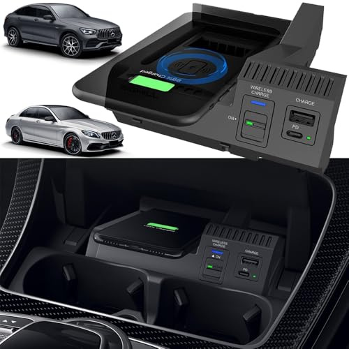 Wireless Car Charger for Mercedes Benz C-Class GLC AMG 2015-2022 Accessory | 15W Fast Charging Phone Charger Pad for Mercedes-Benz C180/C200/C260/C300/C450 GLC200/GLC260/GLC300 AMG C43/C63/GLC43/GLC63