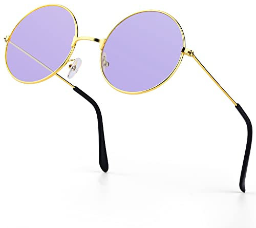 PROUSKY Purple Round Retro Women's Sunglasses - Rose Gold Frame, Lovely Street Shoot Party Vintage Style for Teen Girls & Women