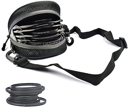 8 Pockets Lens Filter Case with Shoulder Strap, Nylon Dustproof Camera Lens Filter Pouch Case for Round Filters Up to 95mm, with Removable Inner Lining