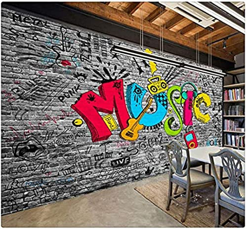 Wallpaper 3D Wall Mural Self-Adhesive Mural Multiple Size Graffiti Music Retro Brick Wall Wallpaper Mural Self-Adhesive Photo Wallpaper Cafe Restaurant Wall Stickers Modern Art Poster Ph 140x70 cm