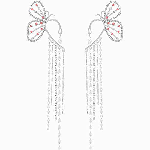Elfen Ohrringe für Damen Schmetterling Quaste, Silber Elfenohren Manschetten Ohrclips Ohne Ohrlöcher Perlen Blume Ohrringe für Elben Kostüm Feenkostüme Halloween Cosplay Kostüm Tägliches Kleid