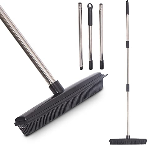 K-ONE Rubber Broom with Long 130cm Handle Cleaning Brush For Garden Broom Sweeping For Cleaning Kitchen Floor Carpet Remove Pet Dog Cat Hair From Flooring Tiles