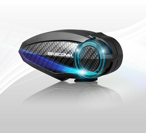 BIKECOMM BK-S2 Casque d'interphone Bluetooth pour moto (monocarbone) – Système d'interphone de communication de groupe audio multitâche – Partage de musique – Annulation du bruit – Microphone de
