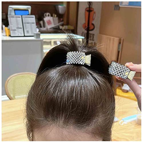 Yheakne Boho Kristall Pferdeschwanz Halter Gold Cz Pferdeschwanz Haarspange Haarspange Runde Glänzende Haarspange Clip Vintage Strass Band Manschette Bling Haarschmuck für Frauen und Mädchen (Silber)
