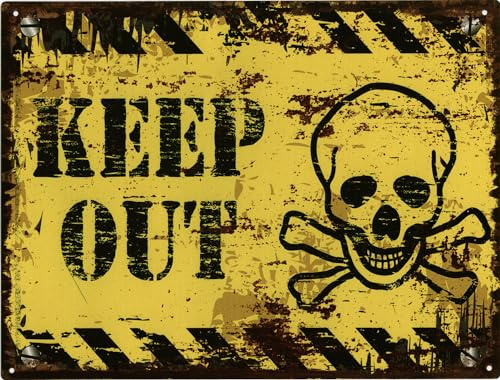 Moritz Deko Blechschild Keep Out Totenkopf gelb 25 x 33 cm Metallschild Retro Vintage