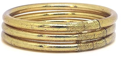 Jonc bouddhiste femme véritable jonc de temple Thaïlande avec Mantra Pack 3u I Bracelet femme or porte bonheur I Feuille d'or véritable I Fête des grands mères I Cadeau maman anniversaire