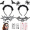 Seasboes Halloween Haarreif Set, Fledermaus Haarreifen mit Glitzereffekt, Halloween Maske Augenmaske Haarschmuck mit Fledermaus Tattoos Aufkleber, Fledermaus Haarband Accessoires für Karneval (D)