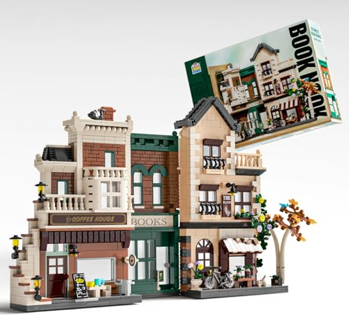 QLT QIAOLETONG Buch Ecke Haus mit LED Kit,Erwachsene klemmbausteine Friends Haus Ideas City Street Geschenk für Mädchen Erwachsene 6-12 Architecture Bausteinen (1194 Stück)
