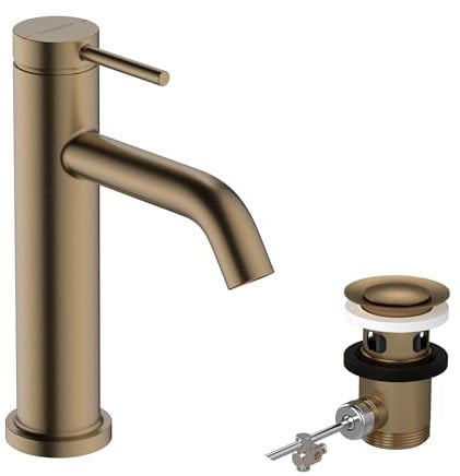 hansgrohe Tecturis S - Waschtischarmatur mit Zugstange, Wasserhahn Bad mit Auslauf Höhe 110mm, Mischbatterie Waschbecken wassersparend (EcoSmart+), Brushed Bronze