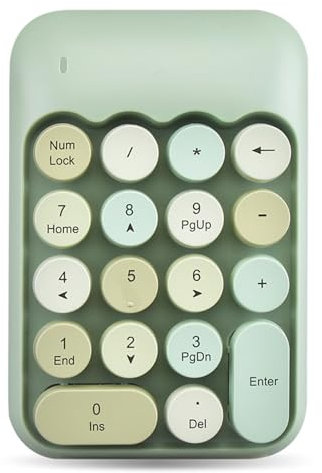 Sxhlseller Teclado Numérico Inalámbrico de 2,4 G y 18 Teclas Teclado Numérico de Contabilidad Financiera, Tapa de Tecla Redonda Retro de bajo Ruido para Computadora Portátil, PC (Verde)