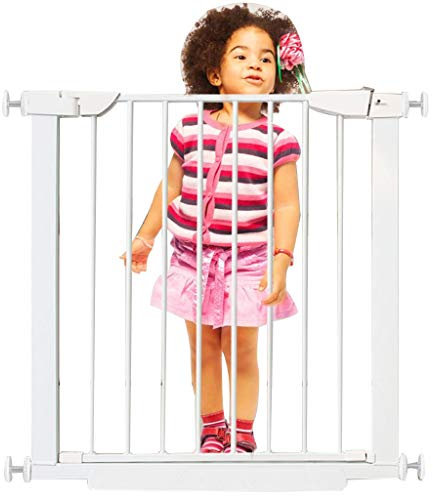 Valla para Mascotas, Puerta para niños sin Perforaciones, barandilla de Escalera de Puerta de Escalera de Metal Blanco/H 74,5/65-72 cm, Adecuada para Interiores (High 74.5 65)