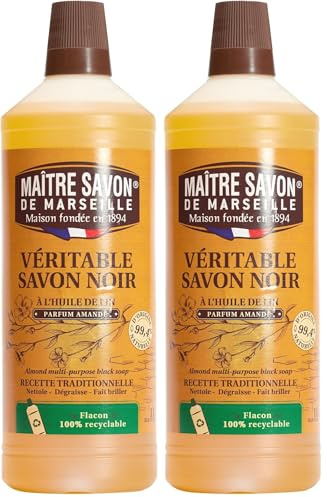 MAITRE SAVON DE MARSEILLE, Savon Noir Liquide a l'huile Lin - 1l (Lot de 2)