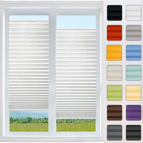 Plissee Klemmfix ohne Bohren 60 x 60 cm Blickdicht Sichtschutz Sonnenschutz Jalousie Easyfix Faltrollo, Inkl Aller Montage-Teile, für Wohnzimmer Fenster&Tür, Weiß