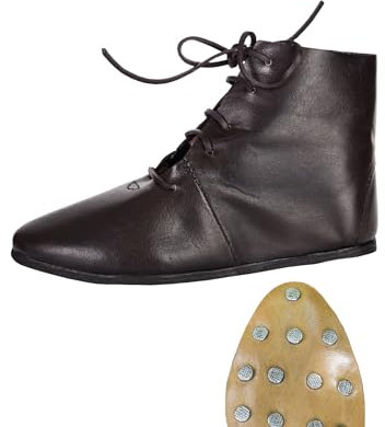 Ulfberth Mittelalterliche Schnürschuhe, halbhoch aus Leder - Mittelalter, Wikinger, LARP, Schuhe (45, Dunkelbraun)