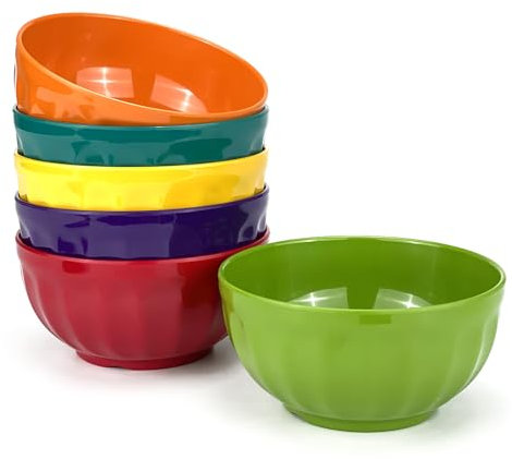 Yalin Lot de 6 bols en mélamine de 15,2 cm, 100 % mélamine, pour céréales, soupe, salade, 820 ml, 6 couleurs assorties, incassables, passent au lave-vaisselle, sans BPA