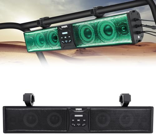 TIPHOPE 26 Inch UTV Sound Bar w/6 Speaker,ATV SoundBar Bluetooth with RGB Lighting,Music Sync Waterproof Golf Car Sound Bar with Back Light for ATV UTV Golf Cart w/1.75-2.25 Roll Bar-2 Year Warranty