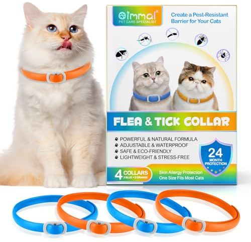 Anti-Floh- und Anti-Zecken-Halsband für Katzen, 4 Stück gegen Larven und Eier – beseitigt und tötet – schützt das Tier und den Lebensraum, effektiver Schutz für 24 Monate, verstellbar und wasserdicht