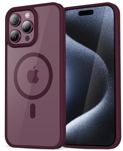 LoeoeL for iPhone 15 Pro Case Clear Mag Safe, Ultra Thin Slim Cover Magnetic Compatible with Magsafe Phone Case for Women Men Girl, Cute Soft TPU Silicone & Transparent Hard Plastic, Burgundy Maroon