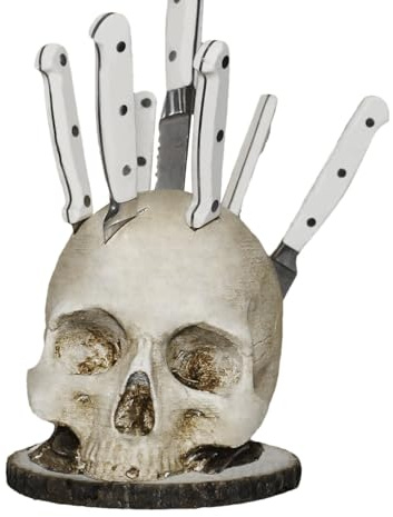 Totenkopf Messerhalter, Horror Totenkopf Messerhalter, Horror Schädel Messerblock, Horror Skelett Messerständer, Kreativer Harz Skelettkopf Messerständer für gruselige Halloween-Dekorationen