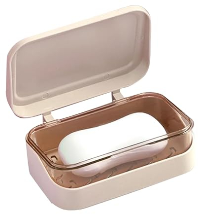 Fzcyuoo 1Pc Soap Box with Removable Drainer and Lid, 2 Layers Rectangular Soap Dish Container, Travel Leakproof Soap Case Container Holder Soap Dish, for Shower Travel Hiking Bathroom School Gym (Pink)