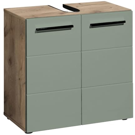 moebel-dich-auf Waschbeckenunterschrank Vail Badschrank Waschtischunterschrank 60 cm Schilfgrün/Viking Oak