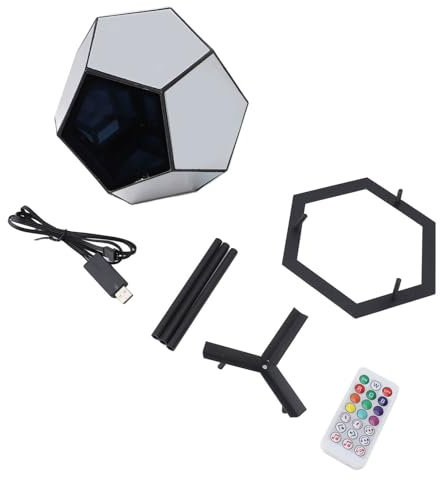 WOHPNLE Infinity-Spiegelleuchte, LED-Dodekaeder-Licht, USB-betriebene, musiksynchronisierende, farbwechselnde, farbenfrohe Umgebungslampe mit Ständer für Schlafzimmer, Spielzimmer