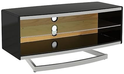 AVF Black Rectangular TV Stand - Black & Silver Cantilever Floorstand Unit, Changable Black, White, Oak, Walnut Panel Colours - Open Front - Glass Shelves - Height adjustable, Up to 50 - PRT1000A