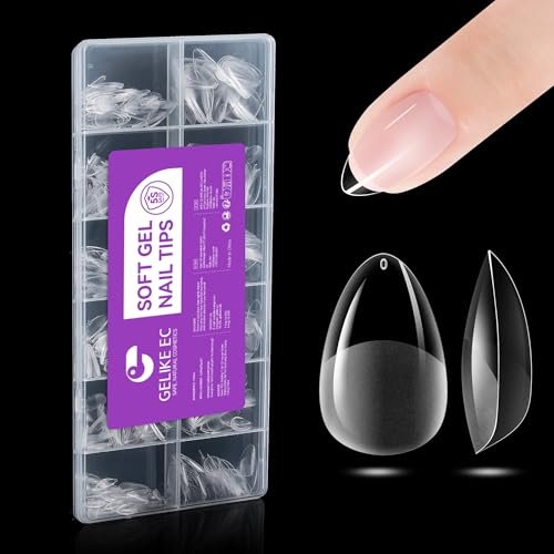 Gelike ec Capsule Americaine Ongle Gel, Faux Ongles Extra Court Amande 552 Pièces 12 Tailles Couverture Complète, Semi - mat PMMA Gel Pose Americaine Ongle Transparente