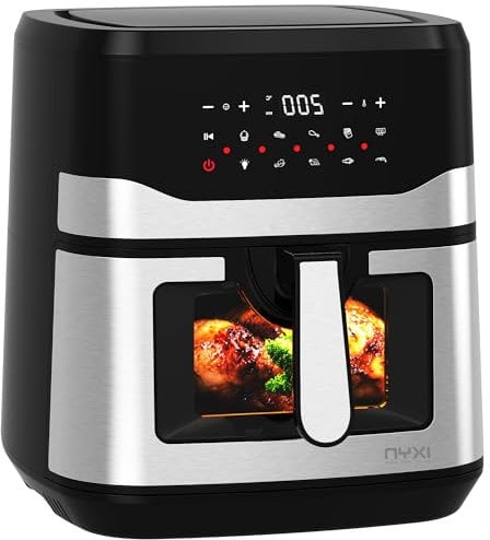 Nyxi 9.2L, XL Capacity Air Fryer with Visual Window, Digital Display, 9 Preset Cooking Modes, Adjustable Temperature, Timer, Overheat Protection, Non-Stick Tray (Single Basket, Model 3874)
