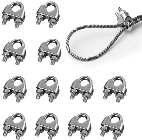 12 Stück drahtseilklemme 5mm,edelstahl drahtseil,U bolzen seilklemme stahlseil,drahtseil clip,seil bügelseilklemme,seilklemmen,drahtseilklemmen,tauwerkklemme für wäscheleine markise stahldraht fixiert