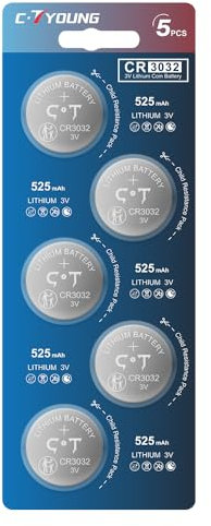 Batterie a bottone al litio CR3032, 3 V, 525 mAh, a lunga durata, a prova di perdite, perfette per avviatori di auto, apriporta del garage, orologi, confezione da 5