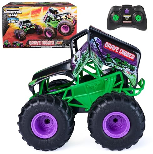 Monster Jam Smash & Bash Grave Digger RC Truck 1:15 Scale Vehicle | Includes 1 Repairable RC Truck, Crash and Rebuild with a Button Press, Indoor & Outdoor Action, Toys for Ages 4 and Up