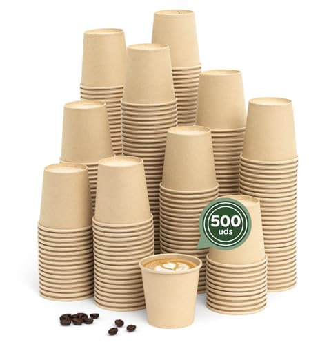 MAXI PRODUCTS - Vasos Café Desechables Kraft - Vasos Cartón - Vasos Desechables Catering - Vasos Café para Llevar - APTO BEBIDAS CALIENTES Y FRÍAS (80 cc, 500 unidades)