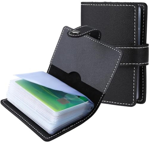 JEYORZY Porta Carte di Credito Pelle, Portafoglio Carte in Vera Pelle con 26 Custodie Protettive Trasparente per Carte, per Documenti D'identità, Carte di Credito, Patente di Guida (Nero)