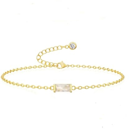WATEFOER Geburtsstein Armbänder Gold für Damen zierlich verstellbare Kette Armband nicht anlaufen 18k Vergoldet Geburtsstein Anhänger Armband Mode Goldschmuck Geschenke