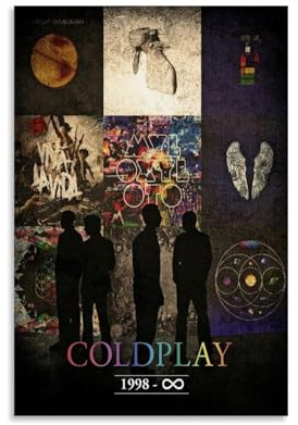 Caiioue Coldplay Poster Vintage Rockband Collage Musikposter für Zimmer Ästhetische Leinwand Wandkunst Schlafzimmerdekoration 12x18inch(30x45cm)
