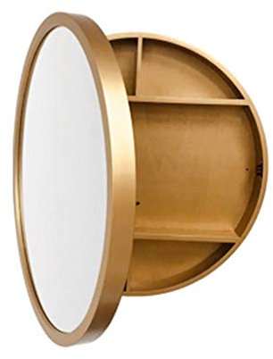 Armadietto da bagno rotondo nero con mensola a parete specchio per trucco per toilette, 60 x 60 x 13 cm