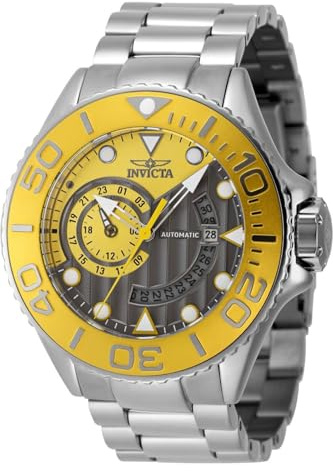 Invicta Grand Diver 48243 Herren Uhr - Wasserdicht - Analog - Automatikuhr - Edelstahl mit Gelbes zifferblat - 52mm