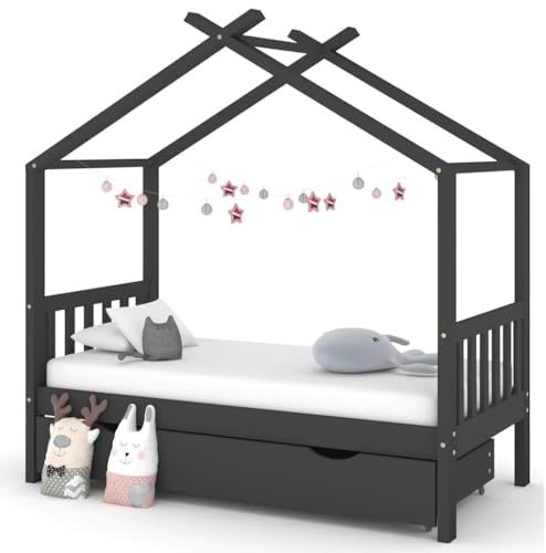 Goldicoo Hausbett Kinderbett 80x160 cm Massivholz Kiefer Grau