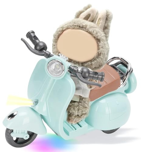 Masyrt Mini Electric Doll Scooter Fahrzeuge Spielzeug,ABS Electric Doll Scooter mit Musiklichtern,Rotierende Puppen Roller Fahrzeuge Spielzeugdesktop Origination,Roller für 17 cm (Blau)