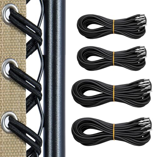 CHUANFU 4 Stück Gummischnur für Relax-Liegestuhl, Universal Elastische Schnur für Sonnenliege, Ersatzkordeln für Zero Gravity Chair, Ersatzteile für Gartenliegen, für Outdoor Recliner, Schwarz