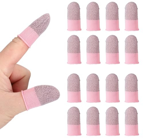 PATIKIL 16 Stück Gaming Finger Sleeve Controller Finger Thumb Sleeve Mobile Fingersleeves Gaming Silver Fiber Tip Gloves Anti-Sweat Breathable für Game Phone Touchscreen Devices Pink